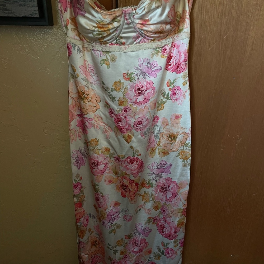 House of CB Floral Maxi Dress in Pink and Cream